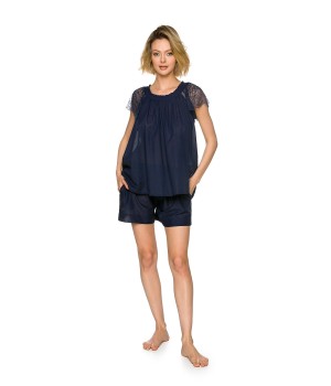 Pijama azul de algodón corte amplio vista frontal
